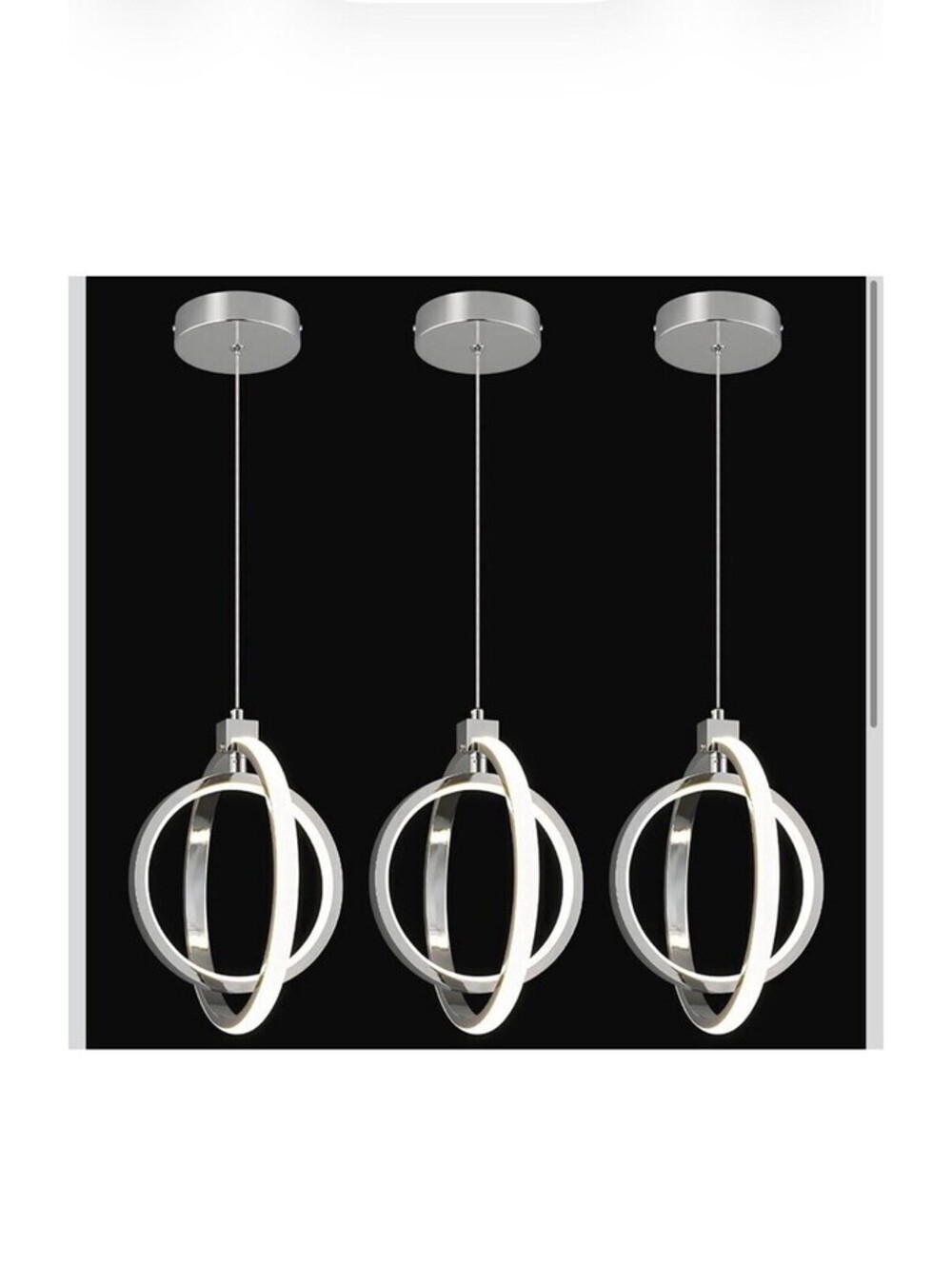 3-Pack Chrome LED Modern 2 Ring Pendant Lights - New in Box